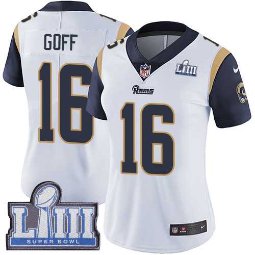Women Nike Rams 16 Jared Goff White 2019 Super Bowl LIII Vapor Untouchable Limited Jersey,We sell and wholesale Women Nike Rams 16 Jared Goff White 2019 Super Bowl LIII Vapor Untouchable Limited Jersey on line form chian!